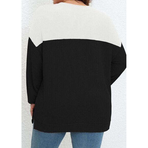 Plus Size Sweatshirt Color Block Long Sleeve Crewneck Casual Pullover - Picture 4 of 5